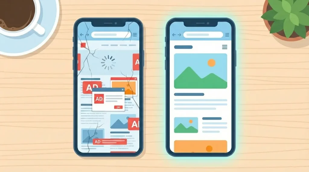 Example of good and poor website user experience affecting Google rankings.